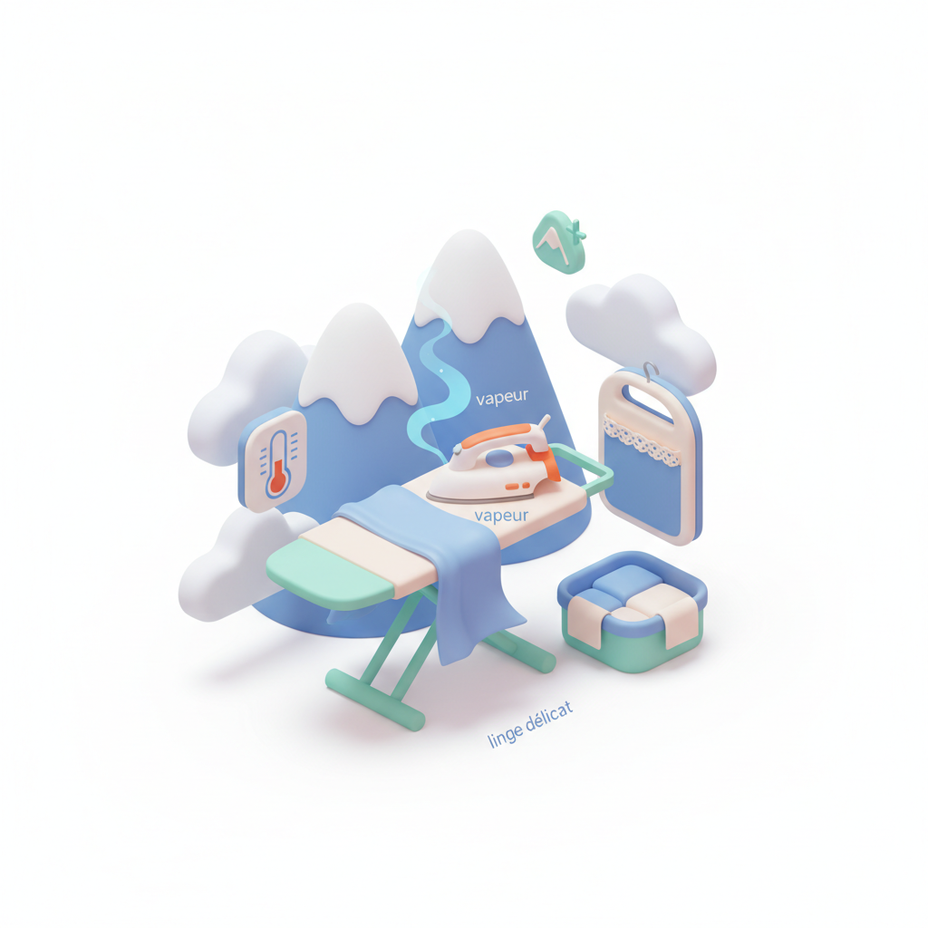 Illustration 3D : Repasser du linge délicat en altitude à Romagnat: température et vapeur
