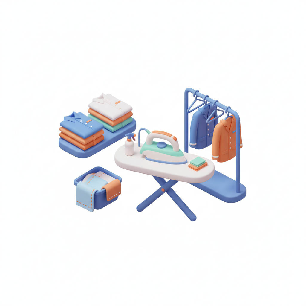 Illustration 3D : Comment repasser du linge professionnel à Aulnat: chemises et uniformes impeccables