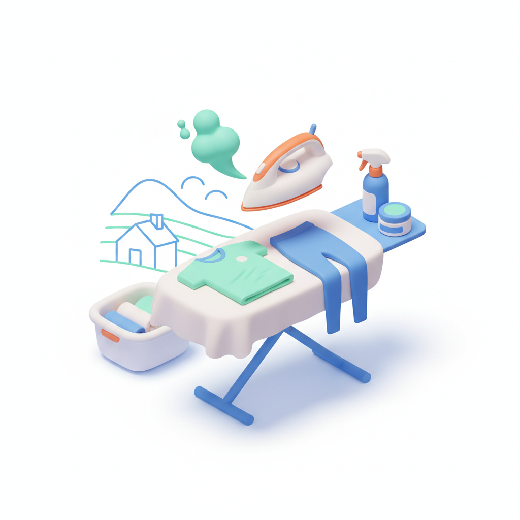 Illustration 3D : Repasser des vêtements de sport techniques à Romagnat