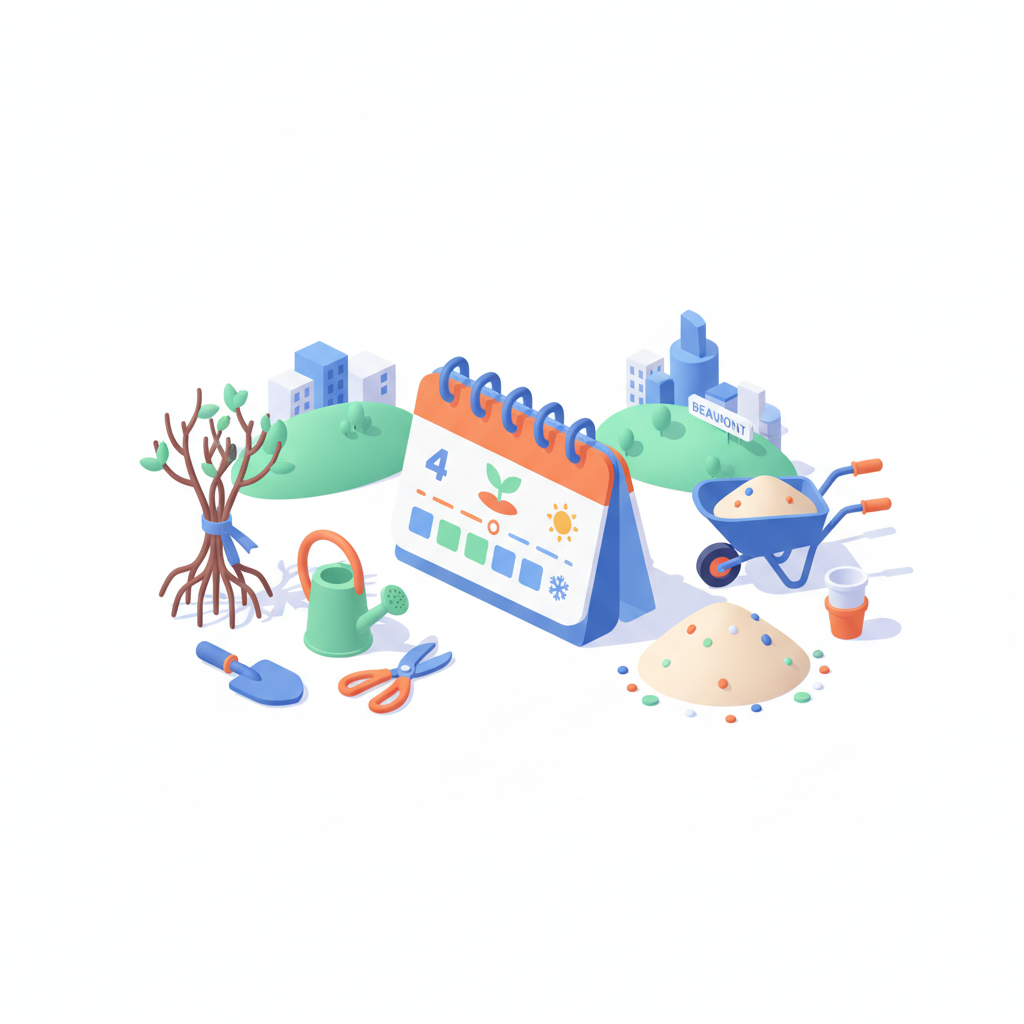 Illustration 3D : Quand semer des arbustes à racines nues à Beaumont: calendrier