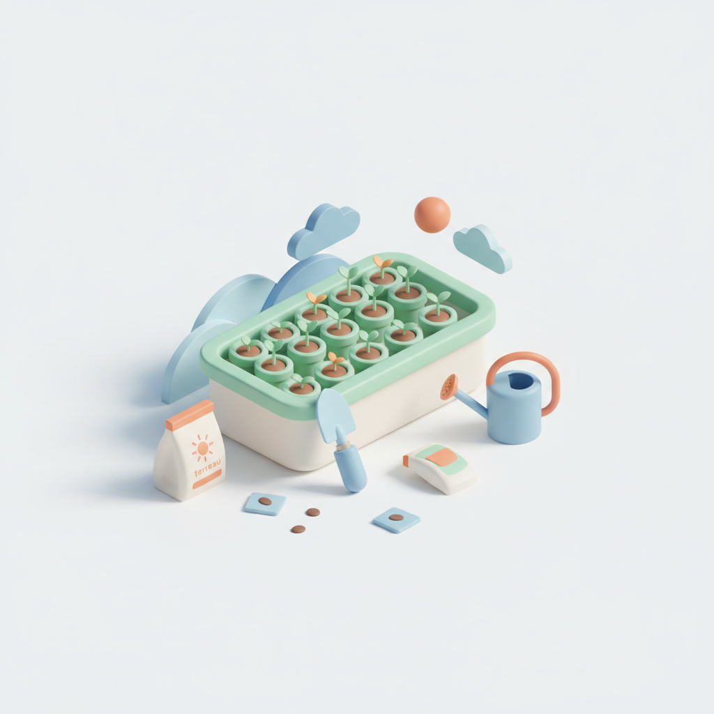Illustration 3D : Semer des aromatiques en jardinière au printemps à Riom