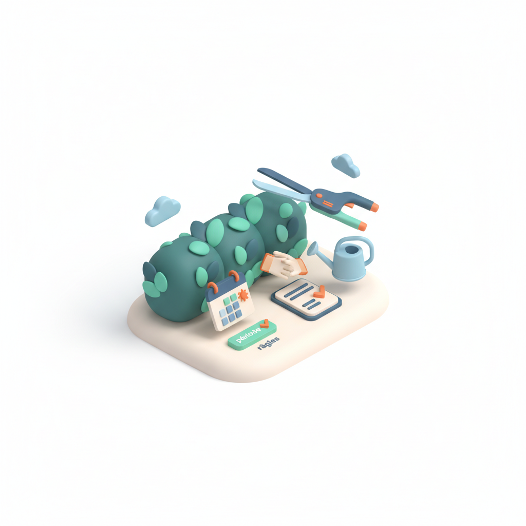 Illustration 3D : Tailler une haie de laurier palme à Chamalières: règles et période