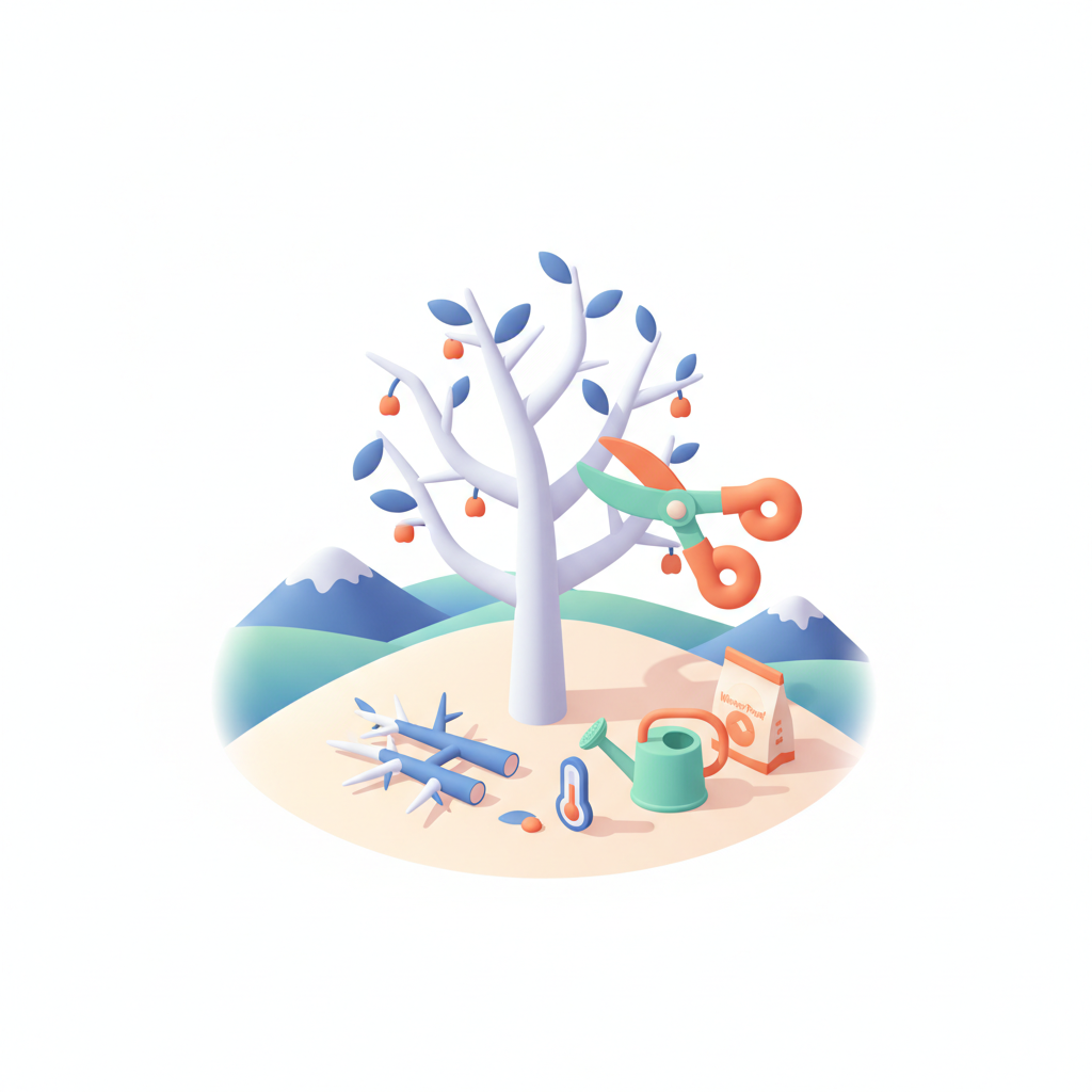 Illustration 3D : Tailler un pommier après gel printanier à Clermont-Ferrand