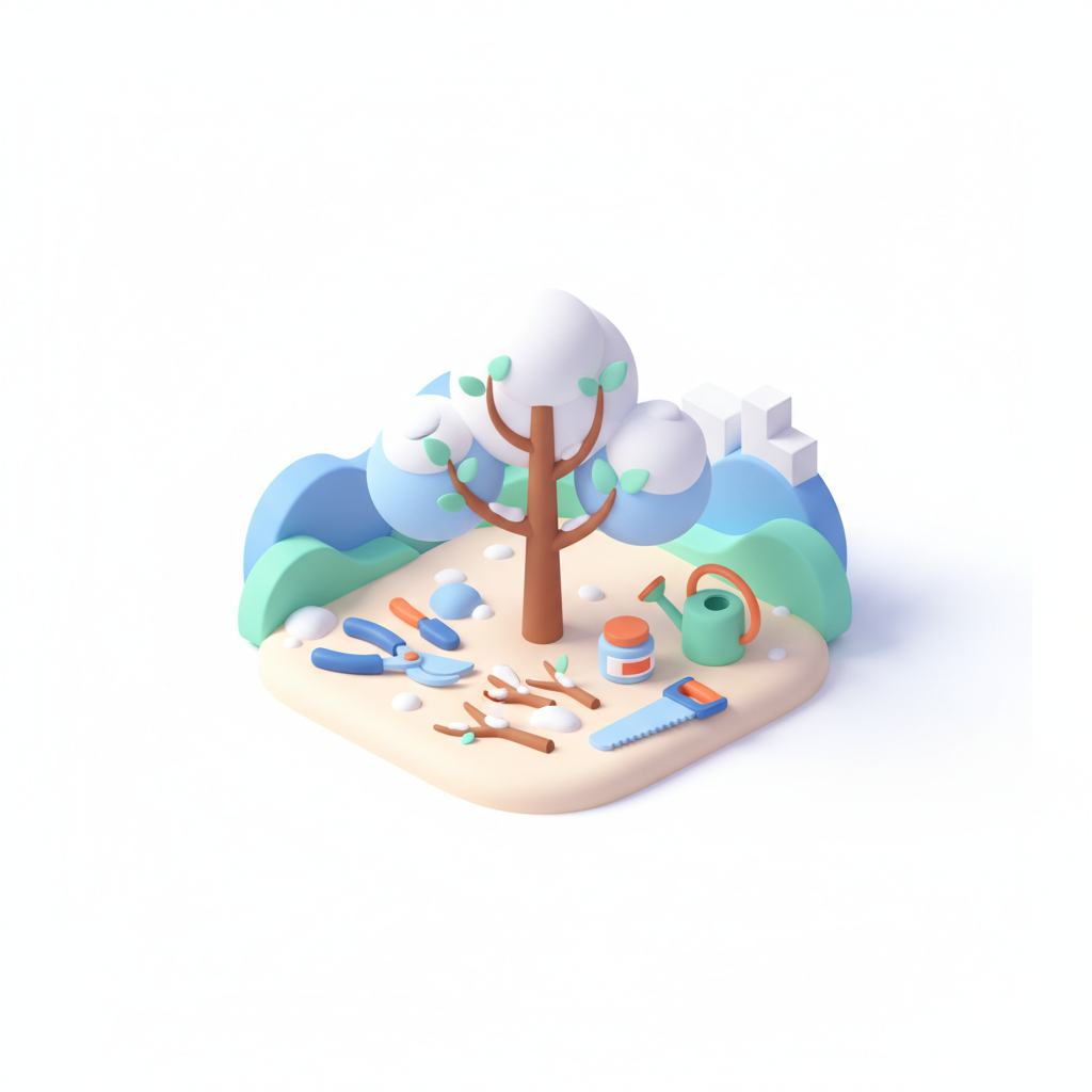 Illustration 3D : Comment tailler un pommier après les gels printaniers à Pont-du-Château