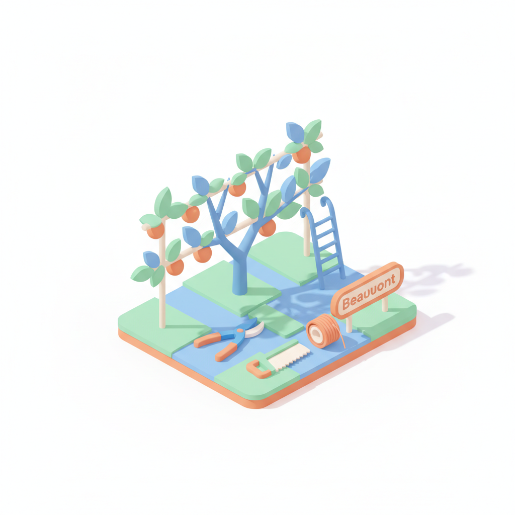 Illustration 3D : Tailler un pommier en espalier à Beaumont: technique et période