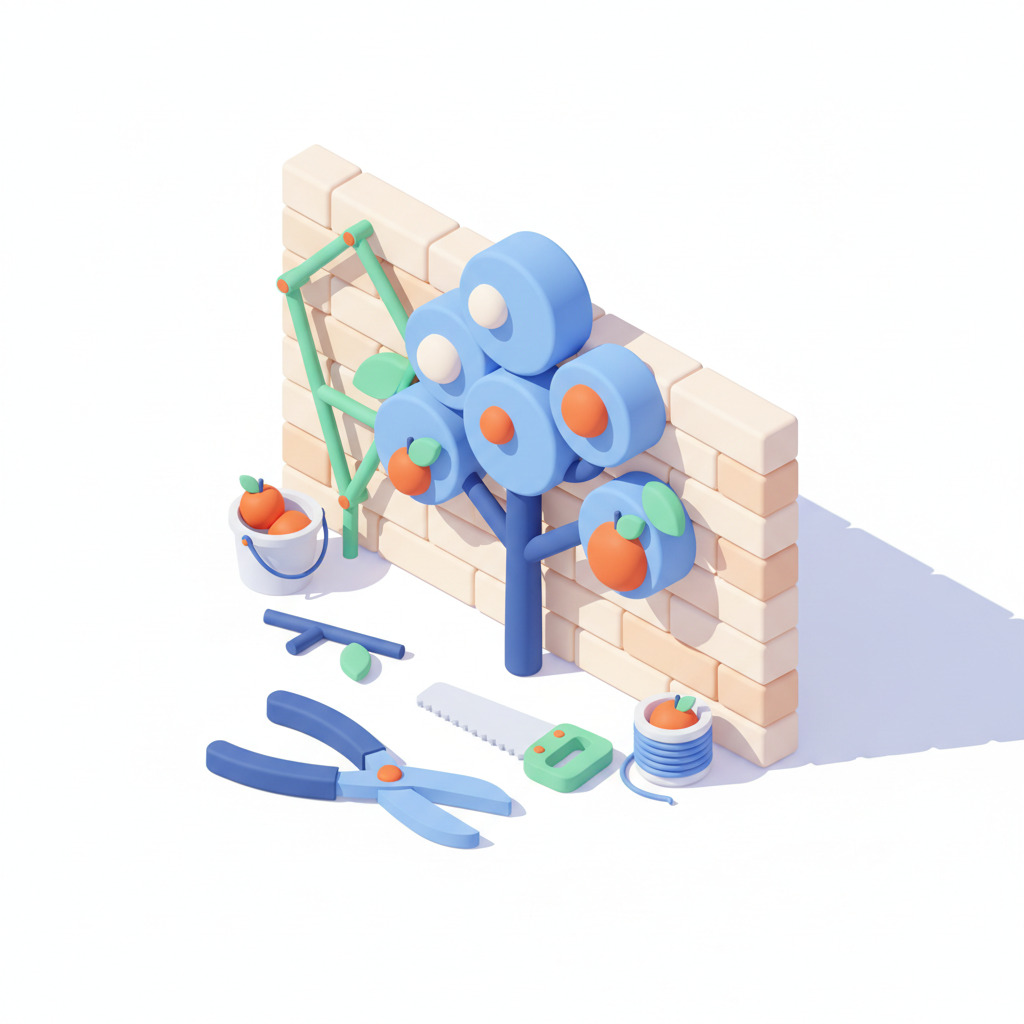 Illustration 3D : Tailler un pommier en espalier contre mur à Aubière